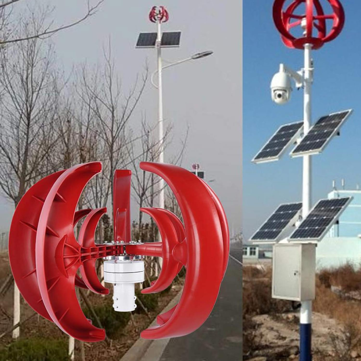 6000 5-Blade Wind Generator, Windmill Street Lamp Monitors Vertical Generator Wind Generator Hoop Type Wind Turbines,9000w,12V