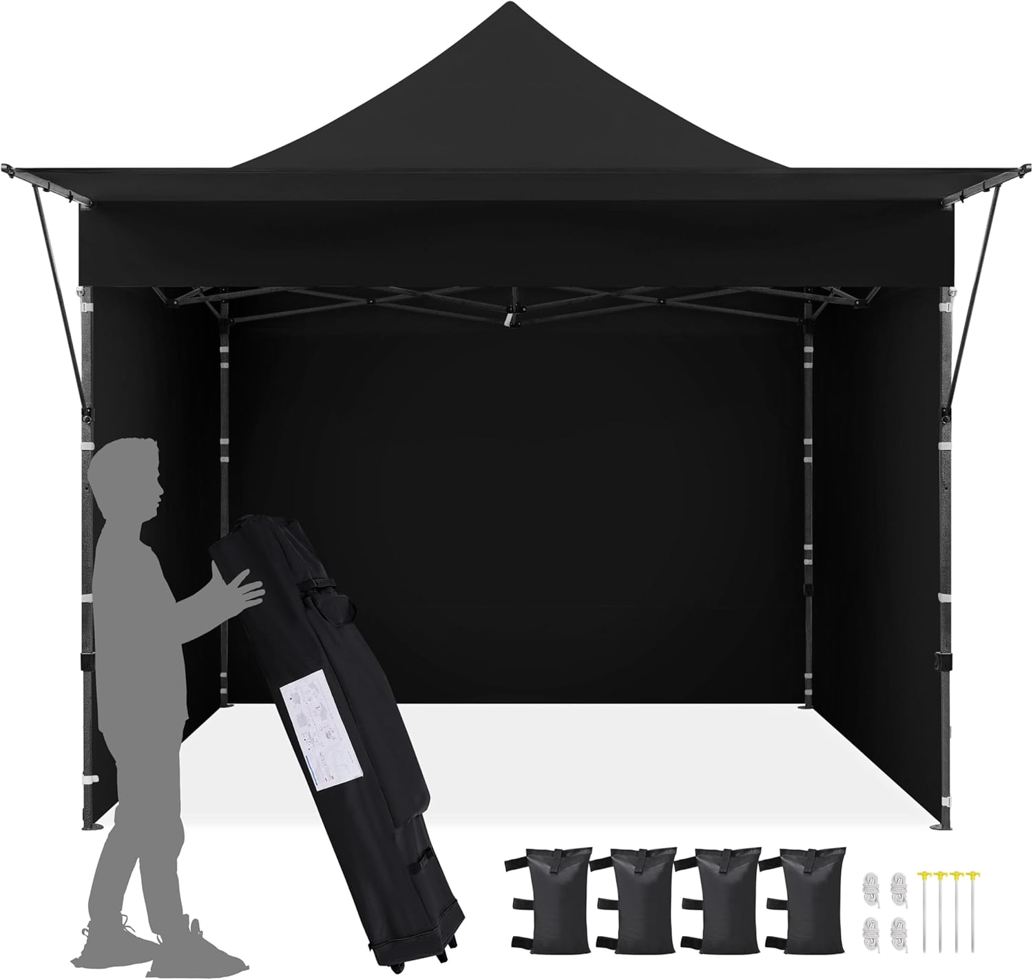 Yaheetech 10x10 Pop Up Canopy Tent Commercial Instant Shelter with 3 Removable Sidewalls & Awning, Wheeled Carry Bag, 4 Sandbags & Stakes & Ropes for Outdoor Events, Parties, Beach Black