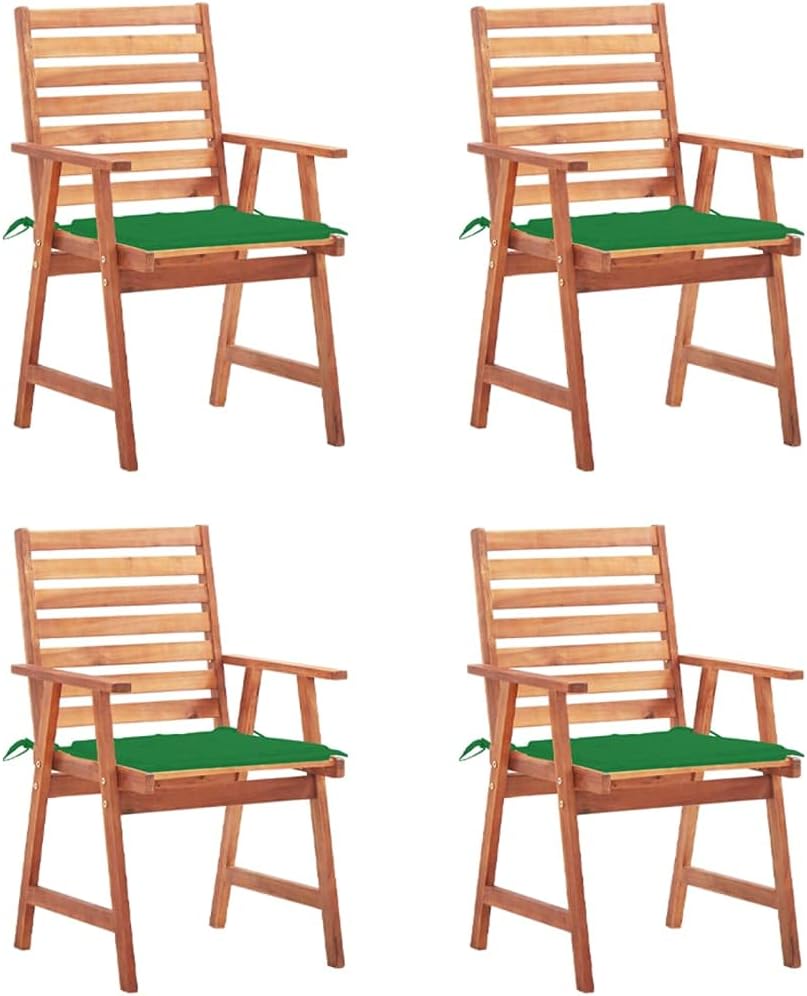 Patio Dining Chairs 4 pcs with Cushions Solid Acacia Wood,Acacia Wood Dining Chair Set with Comfortable Cushions for Patio, Garden, and Outdoor Use Outdoor Furniture, Outdoor Chairs, Green