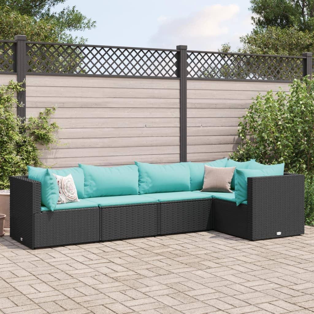 5 Piece Patio Lounge Set with Cushions Black Poly Rattan,Outdoor Lounge Set WeatherResistant PE Rattan Furniture with Comfortable Cushions for Patio, Backyard, and Terrace Patio Furniture, Outdoor Fur