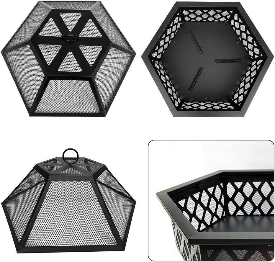 Steel Hexagonal Fire Pit Fire Bowl for Garden and Patio Outdoor Garden Heater Bronze Fire Pit Charcoal Burning Fire Bowl