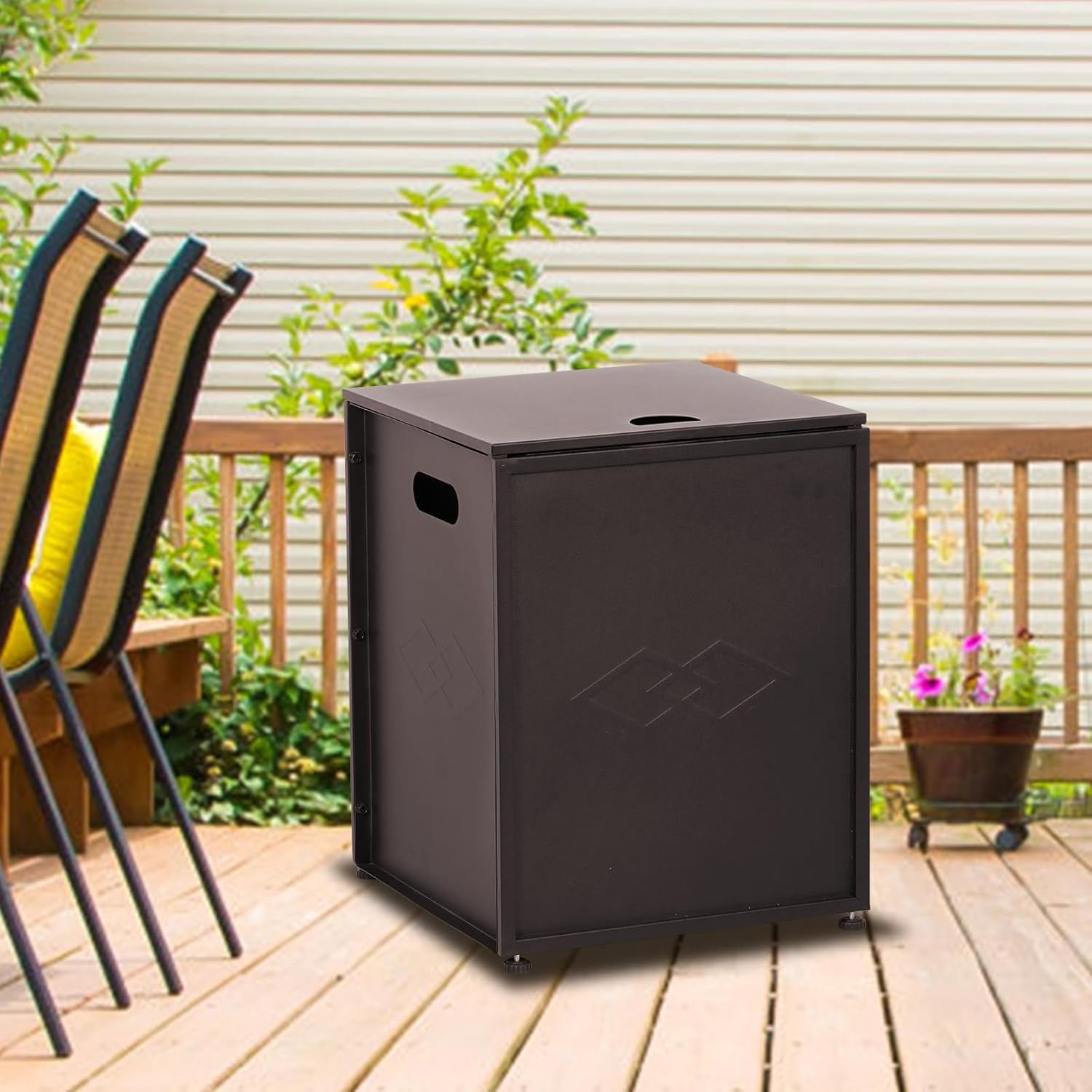 20Lb Propane Tank Cover & Side Table, Portable Brown Enclosure with Handles,Weatherproof Storage Box for Outdoor Gas Fire Pits, Hideaway Design for Patio, Deck, Backyard, Garden, Brown