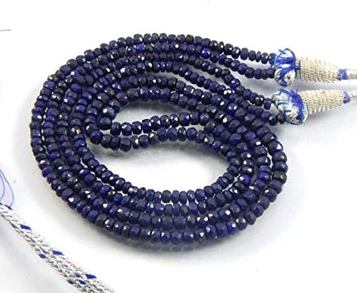 17'' super dark blue sapphires micro faceted rondelle beads necklace 172.75 carat 3-4 mm