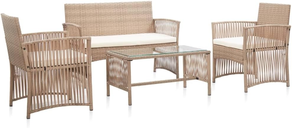 Furniture Sets 4 Piece Patio Lounge Set with Cushions Poly Rattan Beige,4Piece Patio Lounge Set WeatherResistant and Stylish for Outdoor and Garden Garden Conversation Sets