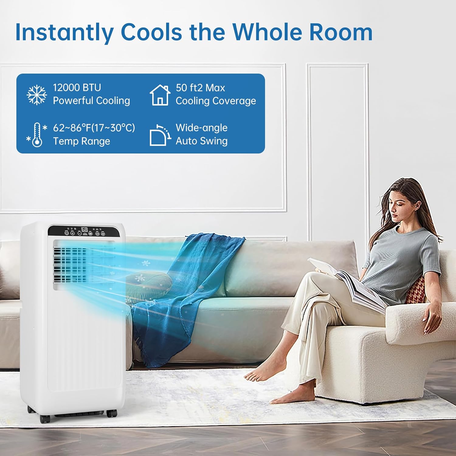 8000 BTU Portable Air Conditioner, Cools Up to 350 Sq. Ft, 3-In-1 Room Air Conditioner With Dehumidifier & Fan, Sleep Mode, Easy Install Kit for Home