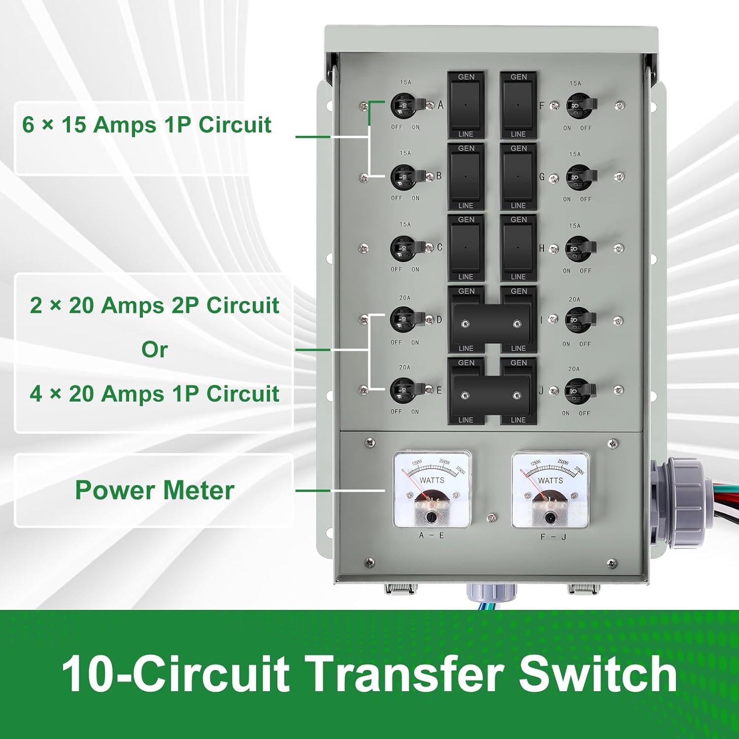 30 Amp Generator Transfer Switch Kit,10-Circuits,7500W,Indoor&Outdoor,NEMA 3R,Include 10 Foot Cord and 30 Amps Inlet Box,Easy to Install,5 Years Warranty,Generator Transfer Switch 30 amp kit