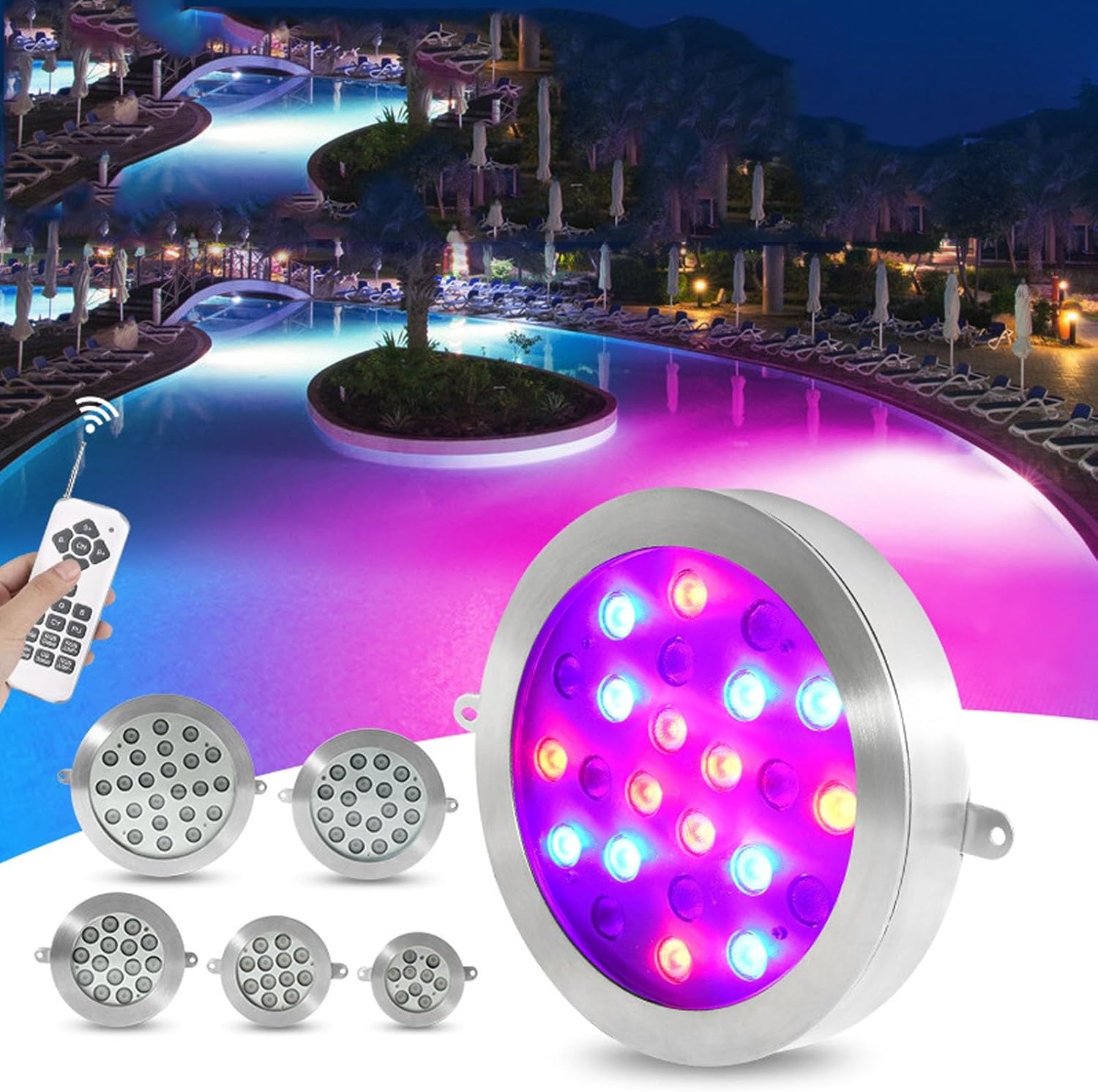 Underwater RGB Lights - Wall-Mounted Swimming Pool Lights, Waterproof IP68 Embedded Fountain Pool Spotlight, Park Square LED Underwater Light, Stainless Steel Color Landscape Light(12W(AC12V))