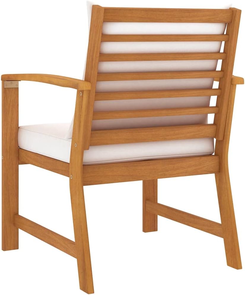 [We Ship â€‹Quickly] Garden Chairs 2 pcs with Cream Cushion, Wooden Outdoor Chair, Firepit Chairs, Single Armchair, for Camping Pool [We Ship â€‹Quickly] Beach Deck, Solid Acacia Wood