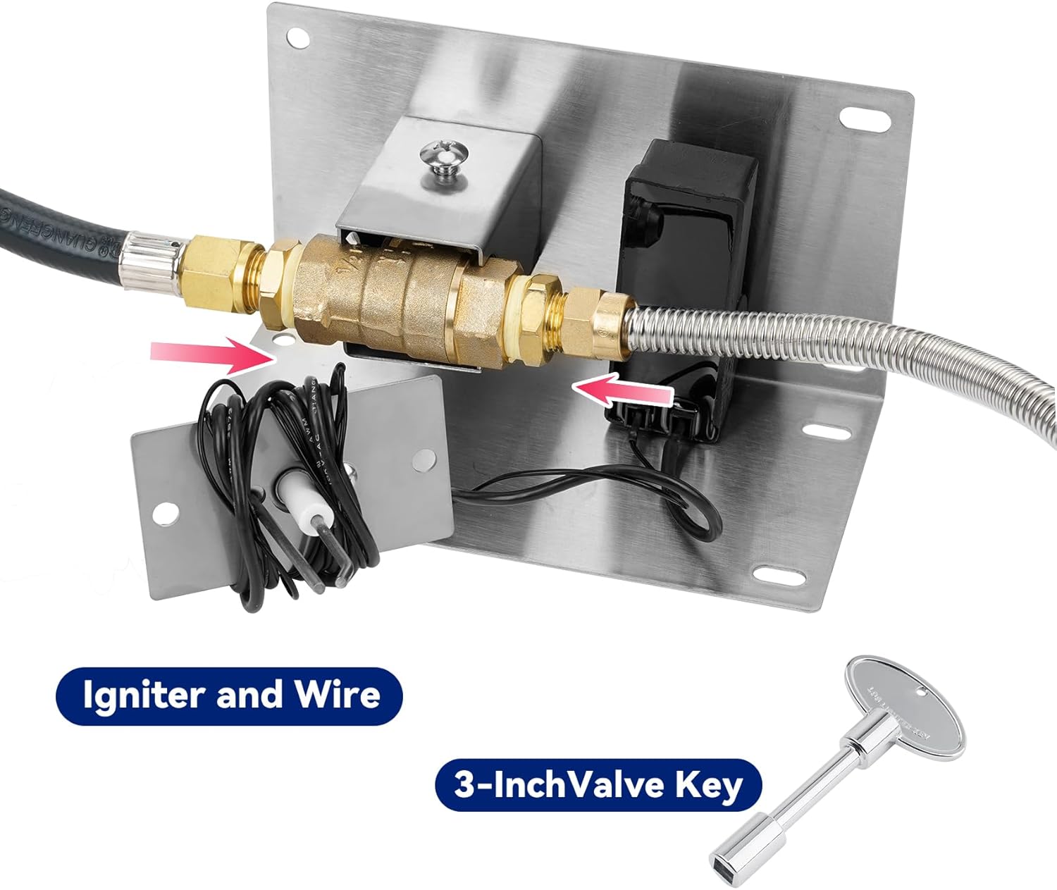 Skyflame 30 x 10 Inch Rectangular Fire Pit Pan Kit, Black Drop-in Fire Pit Pan and Burner, Come with Spark Ignition and Propane Hose, Indoor/Outdoor Fire Pit, Fire Table DIY Decorative