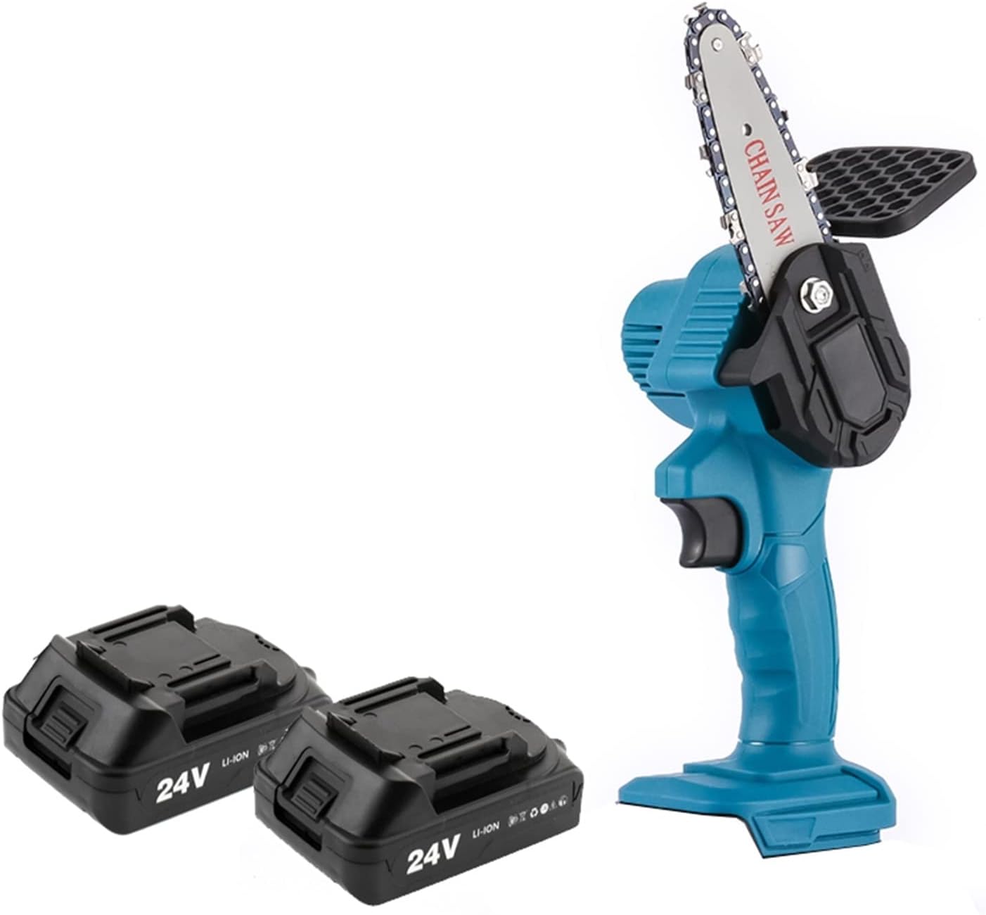 Adapted for Battery 24V Cordless Electric Chain Saw with Lithium Battery Portable Woodworking Cutting Logging Power Tool for Beginners DIY(Blue with 2 battery)
