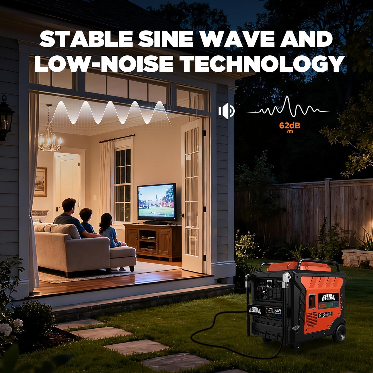 GENMAX 12500W Tri-Fuel Inverter Generator with CO Shield (2026 Model) - Quiet, 50A Outlet, 2-Wire Auto Start, Ideal for Home Backup, RV, Camping - EPA Compliant (GM12500iET)