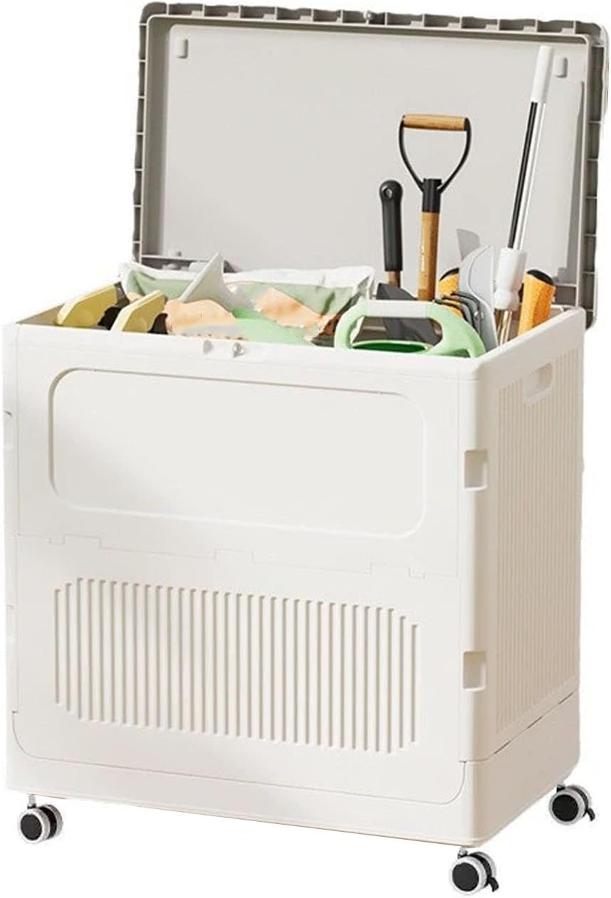 Large Outside Storage Box Waterproof with Wheels Foldable and Portable, Outdoor Storage Cabinet Waterproof Standing Easy to Assemble for Delivery Patio Garden and Porch