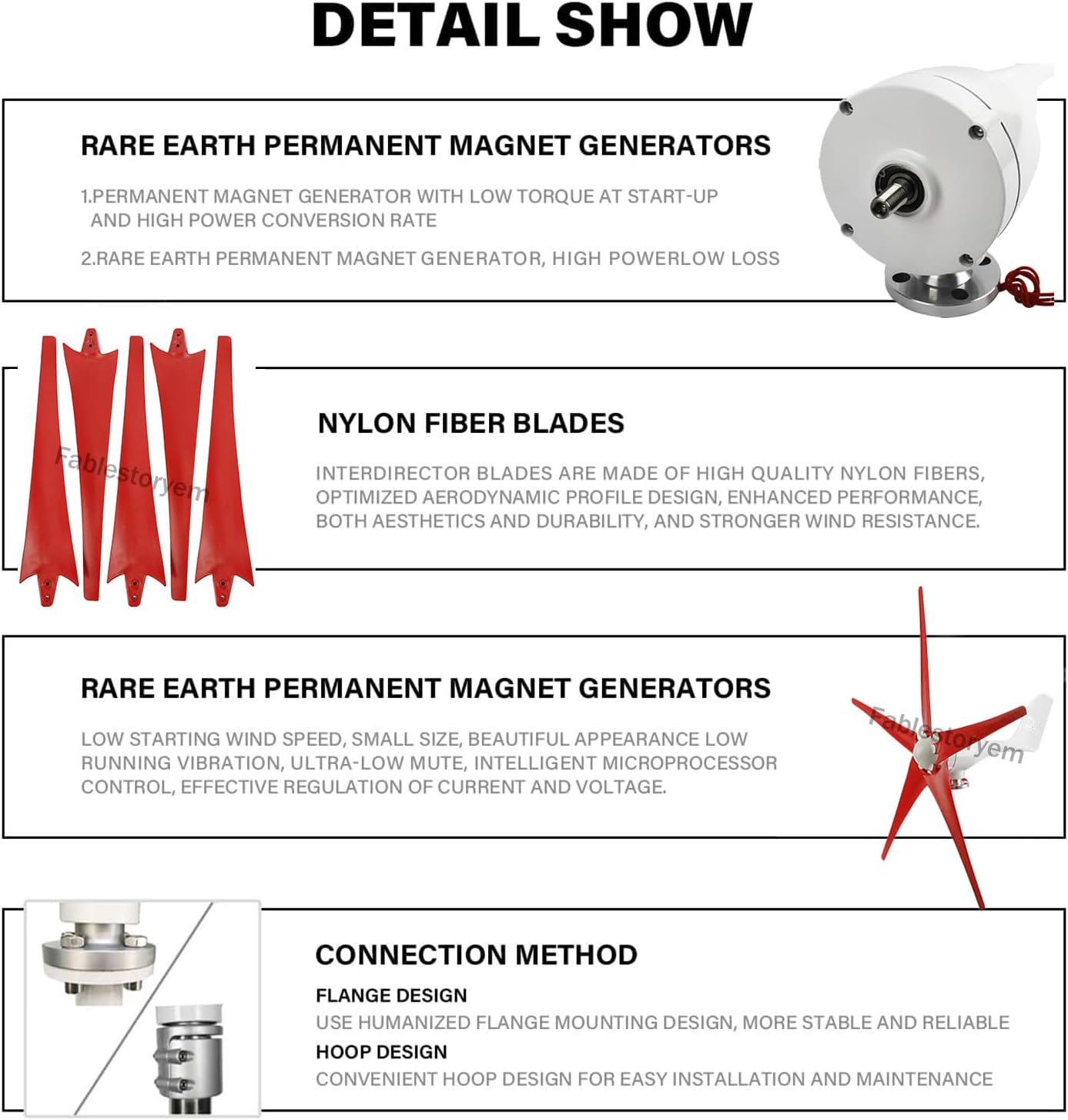 12000W Windmill Generator 5 Blade Small Wind Turbines Kit Industrial Energy Equipment, 3 Phase AC Permanent Magnet Generator with MPPT Controller for Marine Home Charging,Red12V