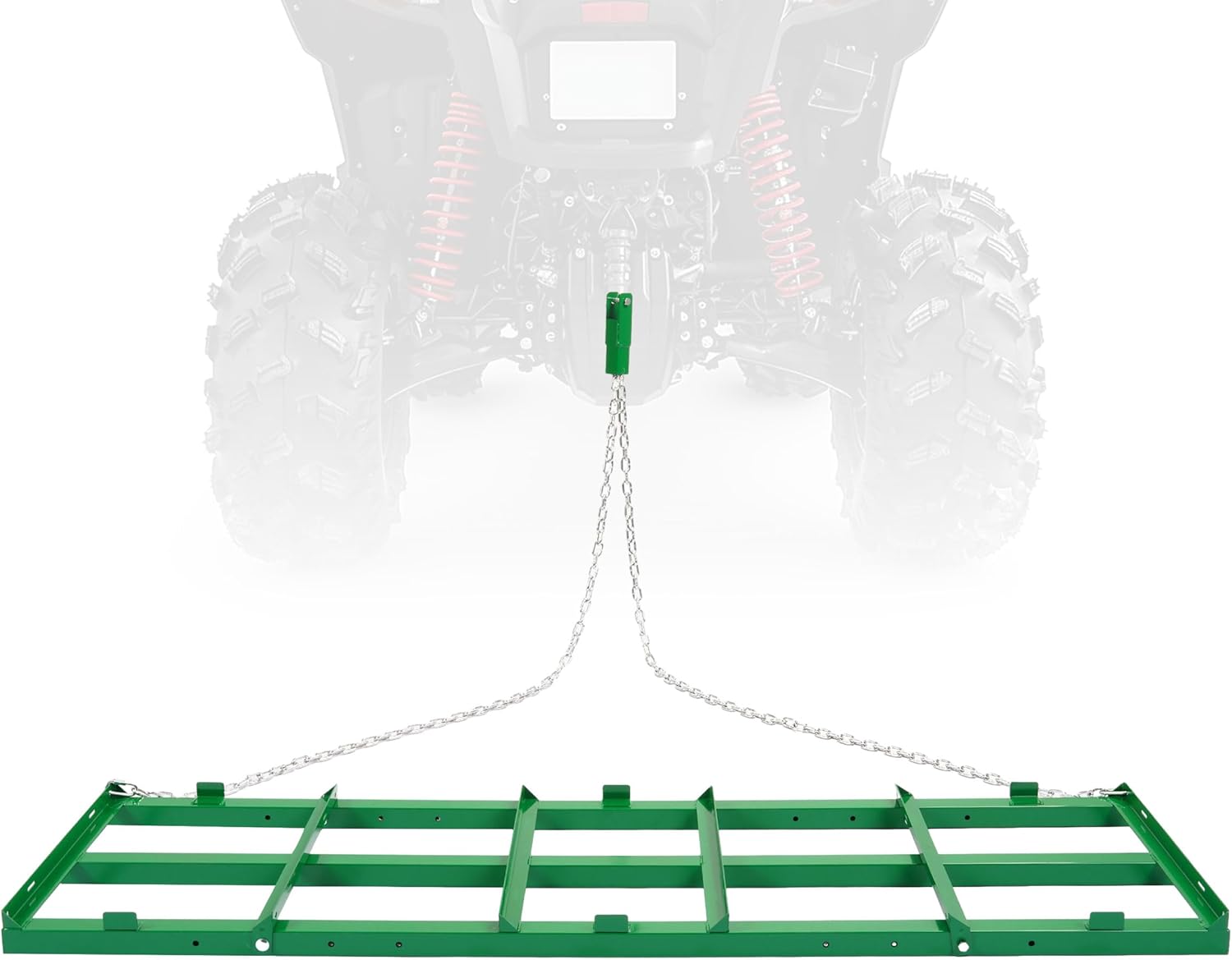 6FT Drag Harrow Driveway Grader Tow Behind Drag Lawn Leveling Rake W/4FT Chain for UTV ATV Tractor Mower Land Leveler Lawn Leveling Rake Green