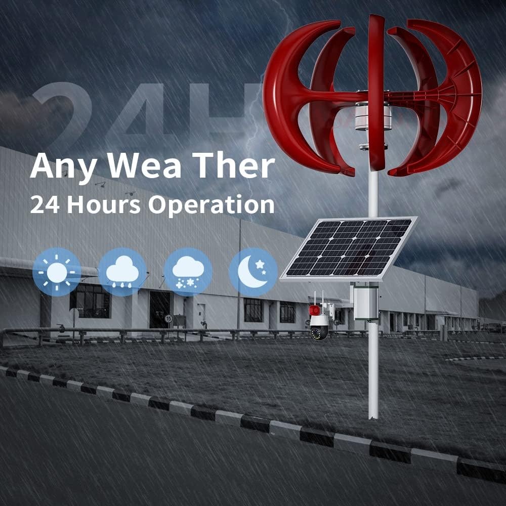 12V-48V Vertical Wind Turbine Generator+Controller Kit,2000W-5000W Lanterns Wind Mill Generator Kit 5 Blades for Farm Power Generation(Red)