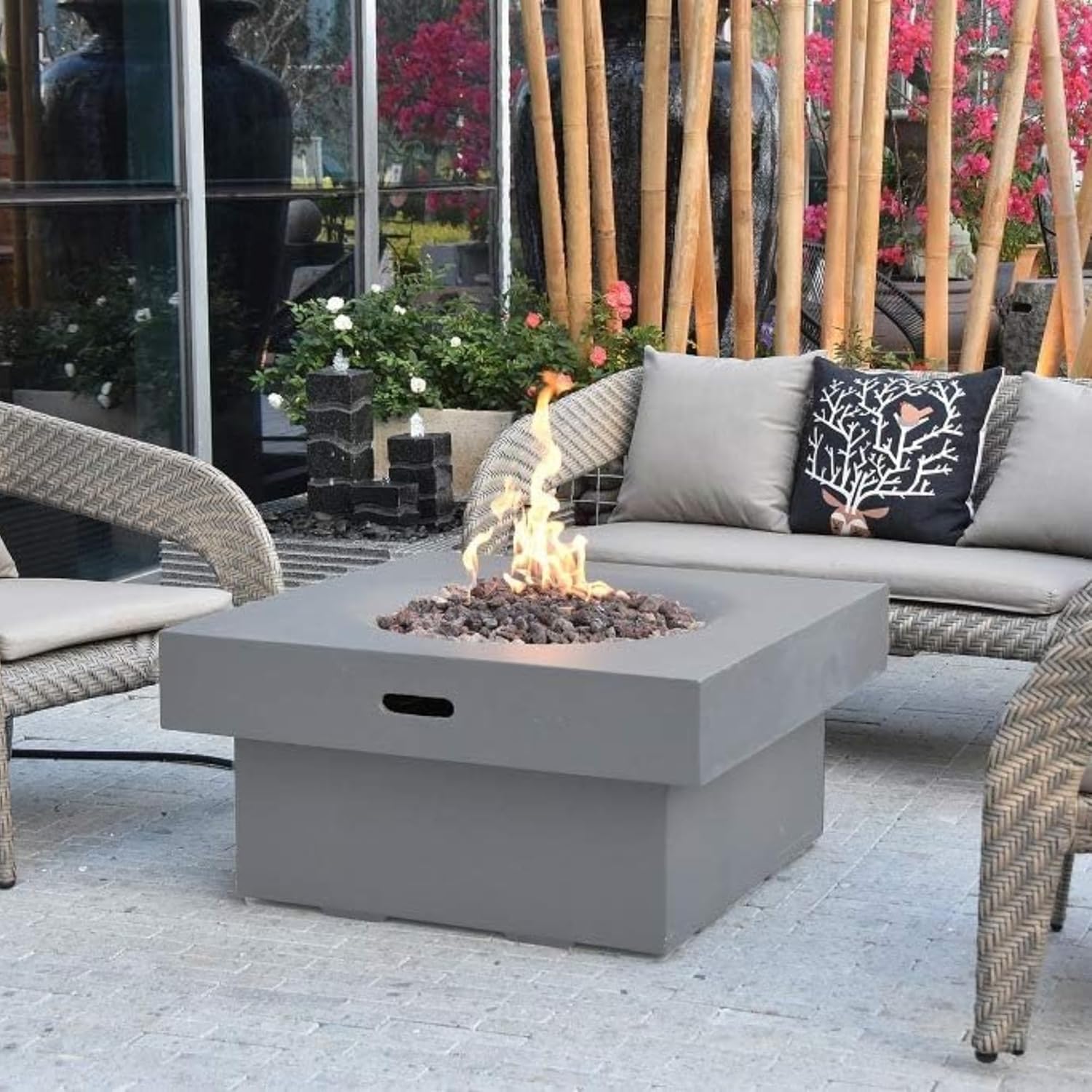 Branford Fire Table Light Grey Propane Gas Fire Pit Modern Outdoor Concrete Fire Table with Lava Rocks & Weather-Resistant Finish Stylish Patio Heating