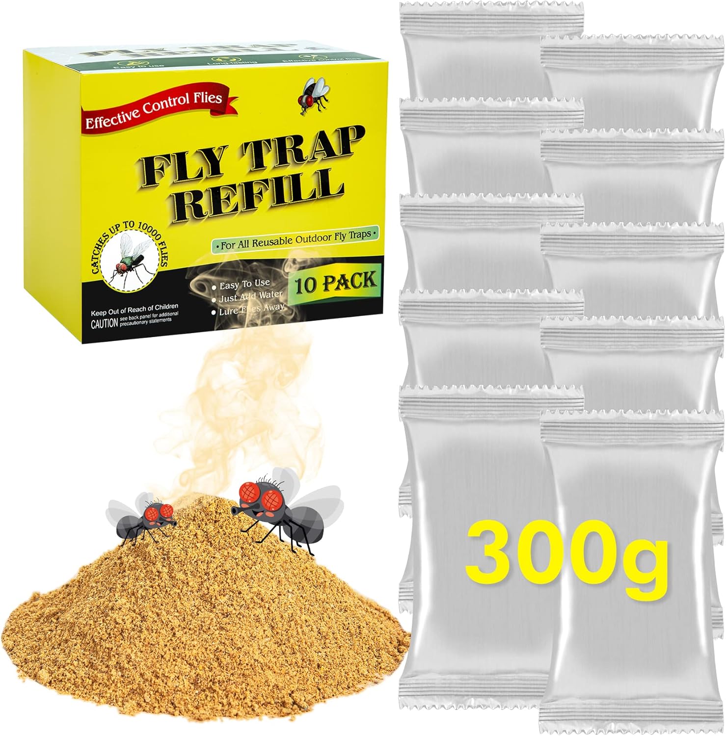 10 Pack Fly Trap Refill, Reusable Fly Bait, 300g Fly Attractant Bait Refill Killer, Attractant for Ranch Fly Traps Outdoor