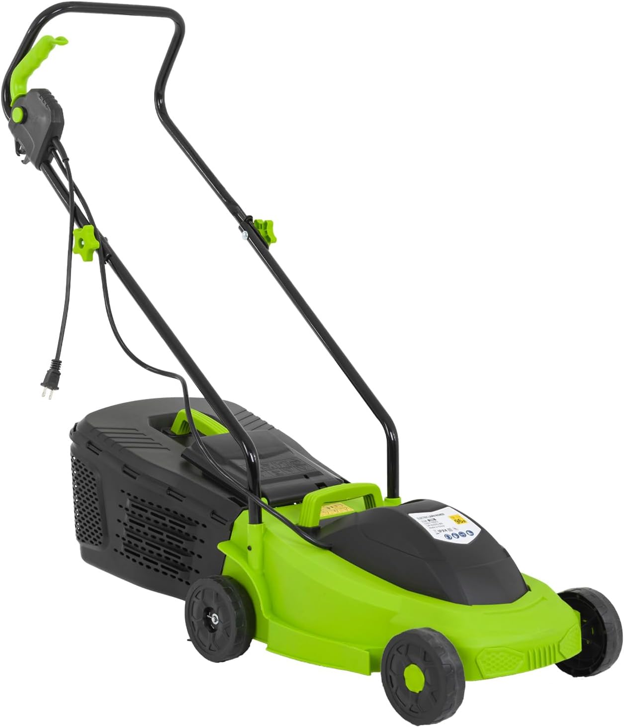 Lawn Mower, 13-Inch Electric Corded Push Lawn Mower, 12 AMP, 3-Position Height Adjustment with Grass Catcher