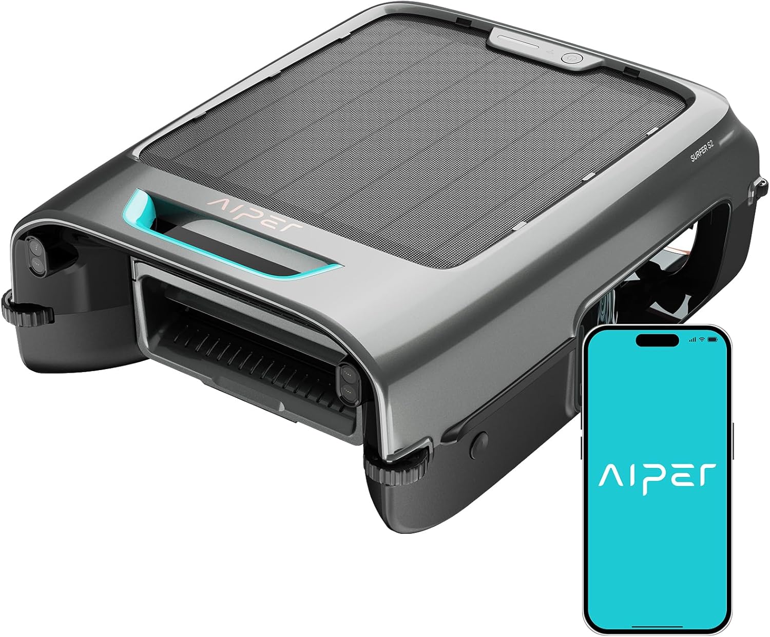 AIPER Surfer S2 Solar Powered Pool Surface Skimmer Robot with APP Support, 24/7 Continuous Cleaning, Dual Charging Modes, Smart Obstacle Avoidance, 150-um Filtration, OTA Upgrade