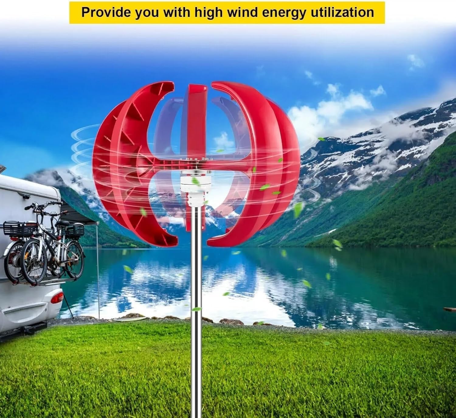 CAJUCA 9000W Lantern Wind Turbine 5 Blades Vertical Axis Wind Turbine Generator Lantern Suitable for Home Hybrid Street Lamp Use