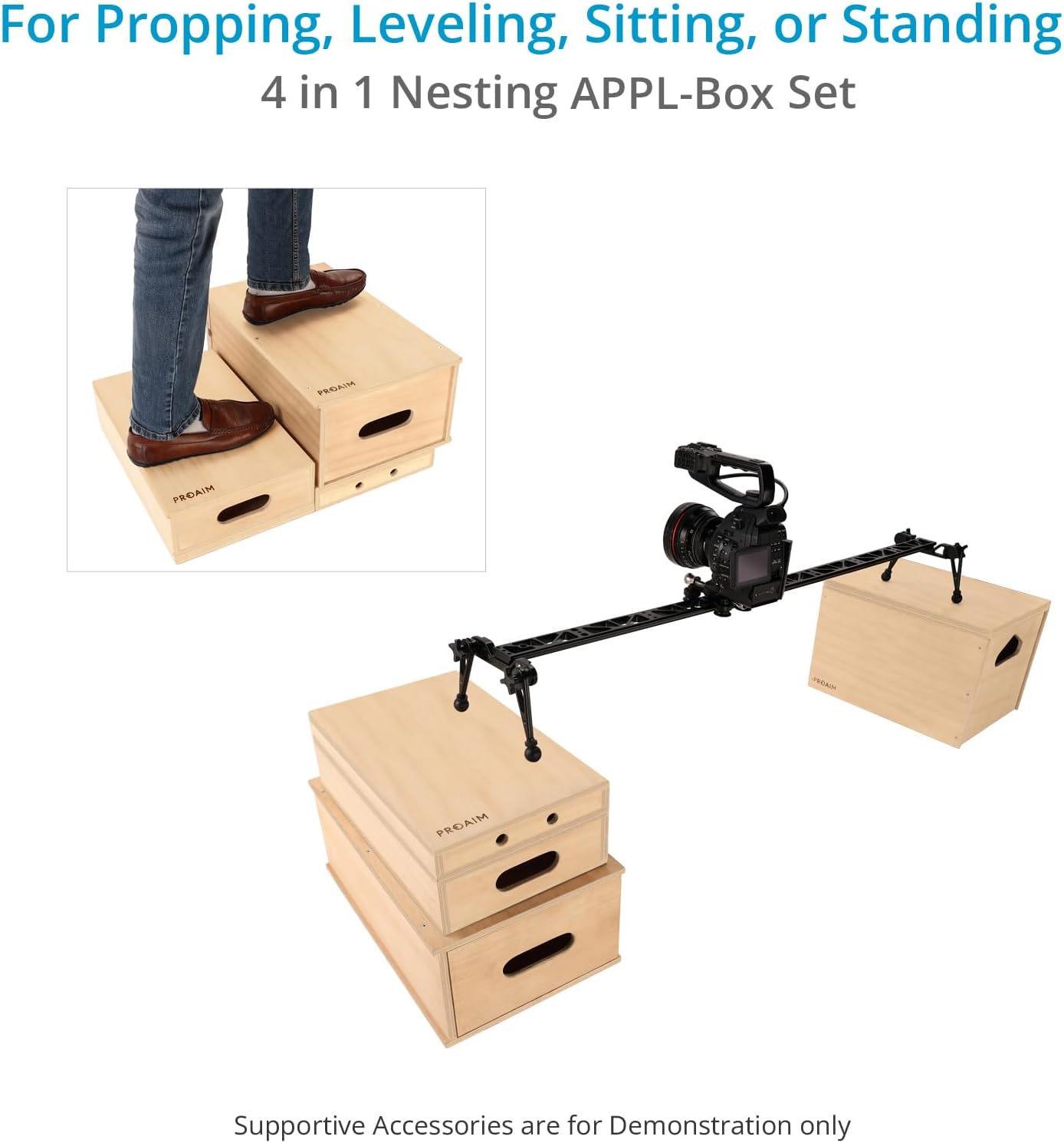 PROAIM Nested APPL-Box Set for Studio, Film Set & Photography. 5/8” Baby Pin Mount for Accessories. Multifunctional Wooden Boxes for Propping, Levelling, Sitting, or Standing (AB-12)