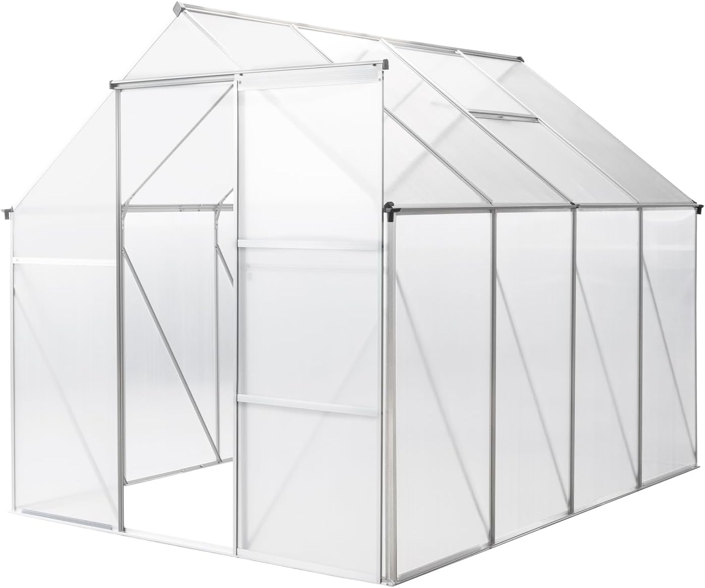 6x8 FT Greenhouse for Outdoors – Hybrid Polycarbonate Greenhouse with Roof Vent, Aluminium Large Walk-in Greenhouse for Outside Garden Backyard, White Silver