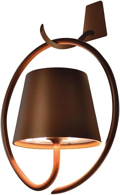 Zafferano Poldina Pro Wall Magnetic with Mounting Hook and Ring, Rechargeable Cordless Wall Lamp with Touch Controls, Suitable for Indoor and Outdoor, Dimmer, 2200-3000 K, Rust Color