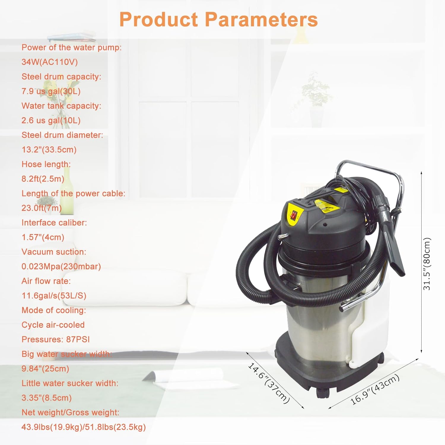 Carpet Extractor Machine 30L 3-in-1 Stainless Steel Carpet Cleaner for Corridor, Conference Hall and Restaurant 110V 1000W