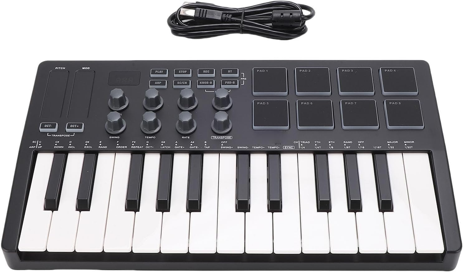 25 Keys MIDI Keyboard Controller, with 8 RGB Backlit Pads & 8 Knobs, Beat Maker, for Music Production