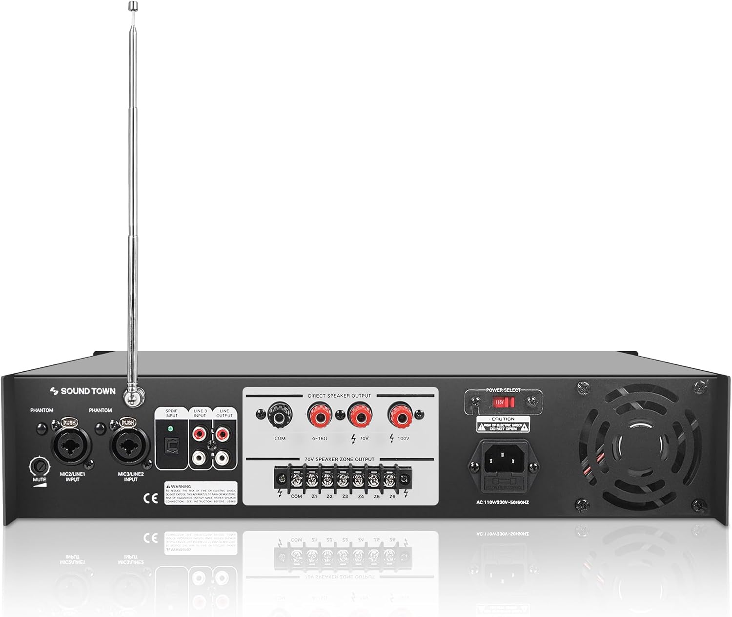 Sound Town 180W 6-Zone 70V/100V Commercial Power Amplifier with Bluetooth, Optical, Phantom Power, for Restaurants, Lounges, Bars, Pubs, Schools (STCA180-6Z)