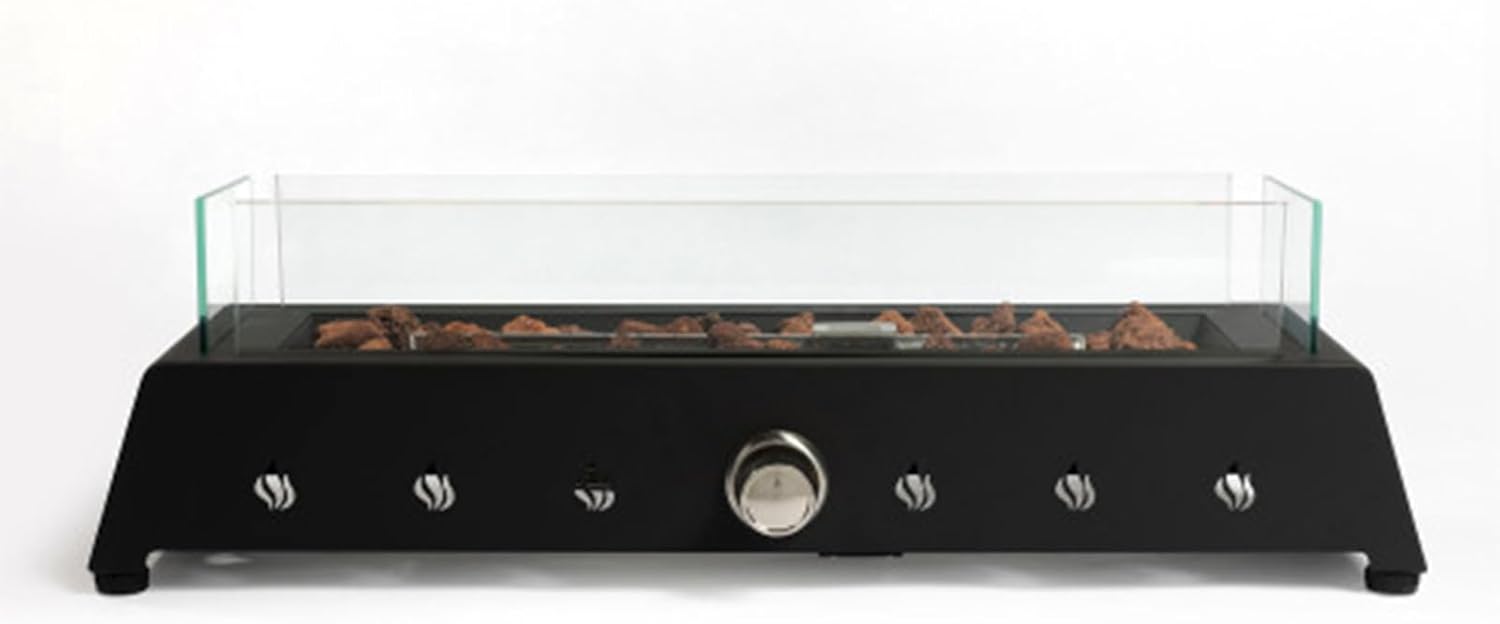 28 Inch Tabletop Fire Pit, Propane Gas Fire Pit with Quick Connect Fittings, Glass Windshield and Volcano Rock, Outdoor Portable Tabletop Fire Pit