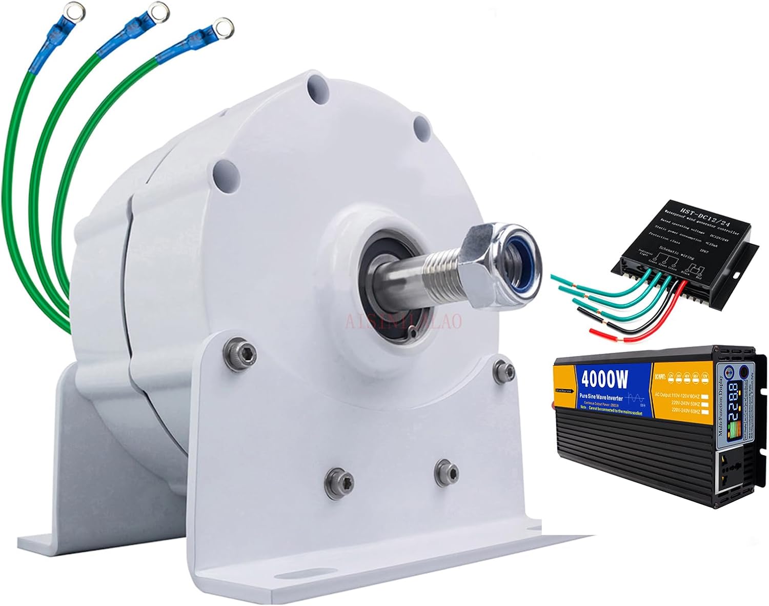 4000W 220V 48V 24V 12V Low Noise Vertical Permanent Magnet Generator, Gearless Permanent Magnet Generator 3 Phase AC for Wind/Water Turbine (with Base)