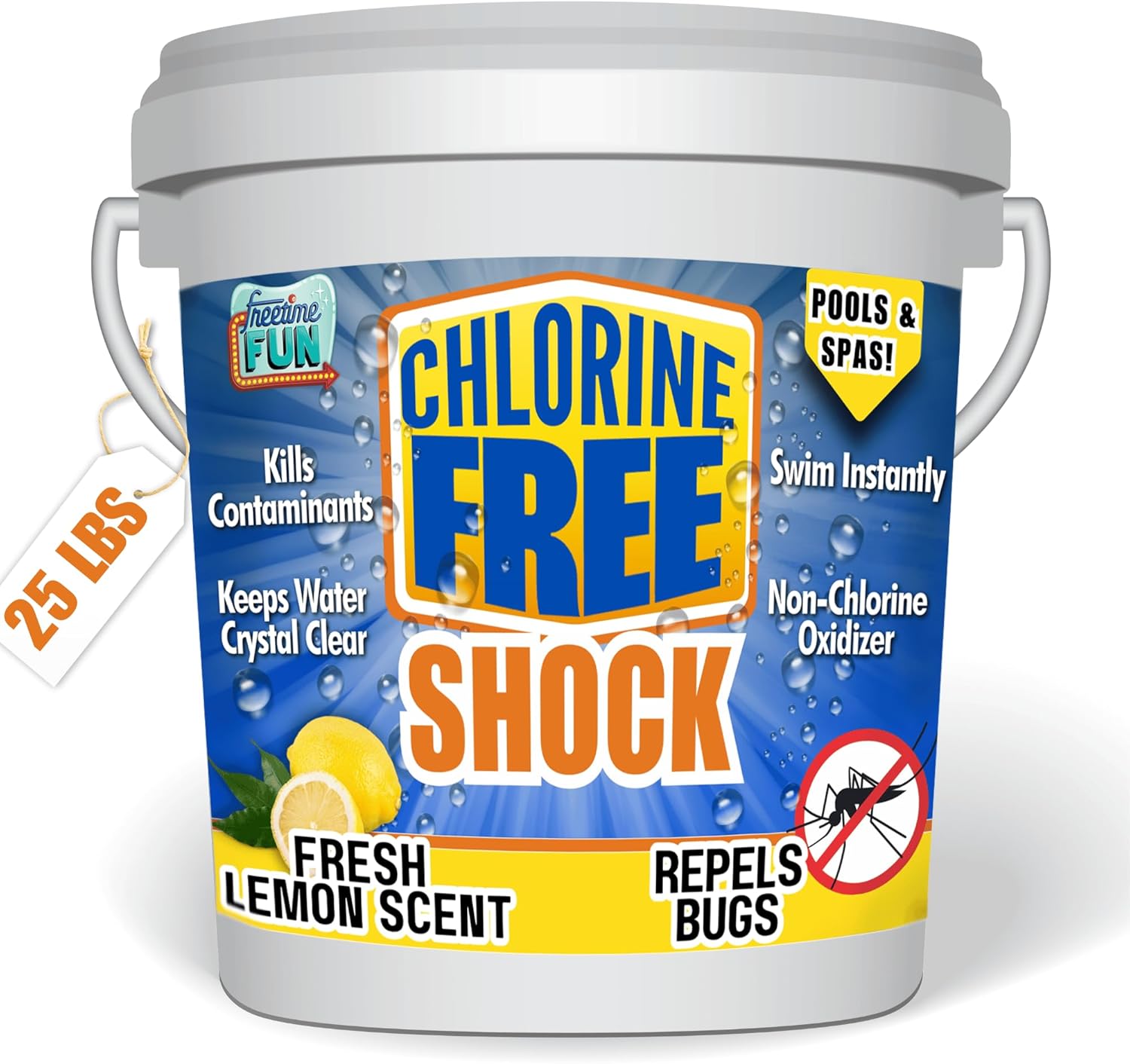 Chlorine Free Pool Shock. Fast Acting, Quick Dissolving Shock for Pools & Spas. Clarifies as it Kills Bugs Fresh Lemon Scent Reduces Harsh Chlorine Usage (25 LBS)