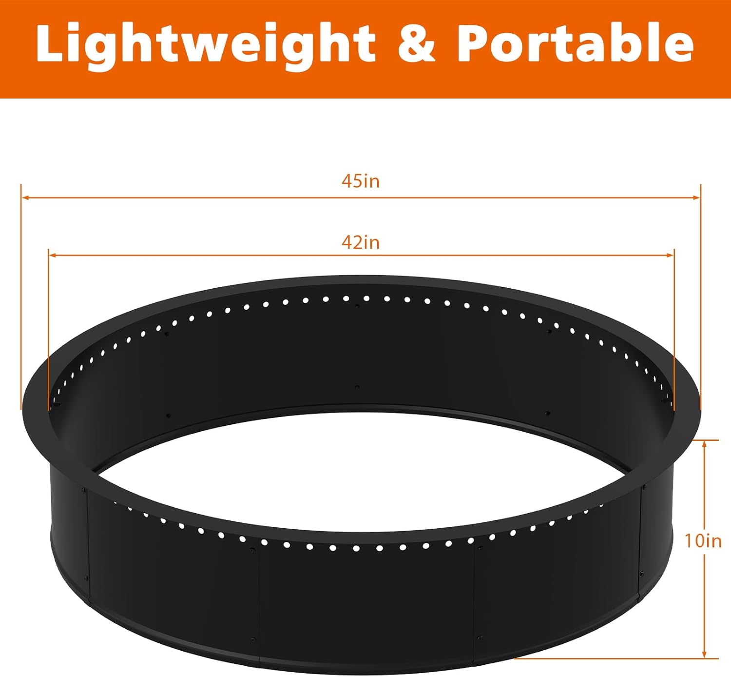 OUSHENG Smokeless Fire Pit Ring Outdoor, 45 Inch Outer 42 Inch Inner Round Wood Burning Firepit Accessories, DIY Metal Steel Liner Insert for Bonfire Outside Camping Above or In Ground