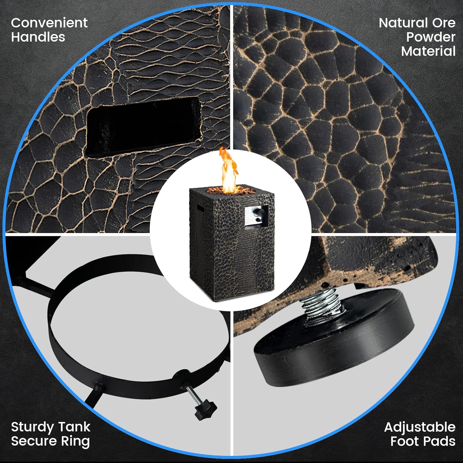 Tangkula 16 Inch Patio Propane Fire Pit, Patiojoy Electronic Ignition Square Gas Fireplaces with Protective Cover, 30,000 BTU Outdoor Fire Pit with Lava Rocks, Touch-up Pen for Backyard, Patio (Black)