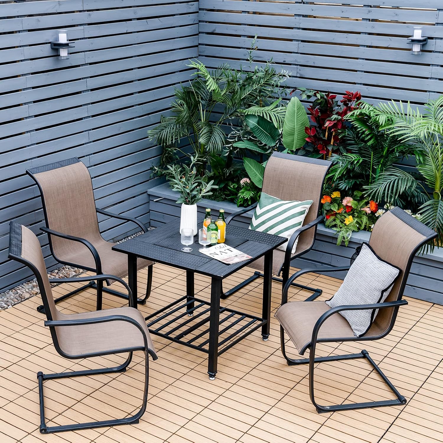 Giantex 4-in-1 Wood Burning Fire Pit, Square Firepit Table with Mesh Cover, Removable Lid, Cooking Grate, Log Grate and Fire Poker, Outdoor Fire Table for Garden Poolside Balcony