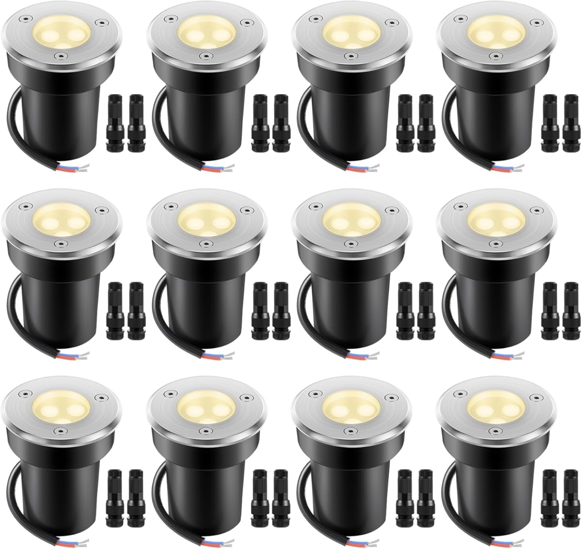 Junview Low Voltage Landscape Lights with Connectors 12V-24V LED Well Lights Upgrade Waterproof In Ground Outdoor Warm White Landscape Light for Garden Yard Pathway Driveway(12Pack)