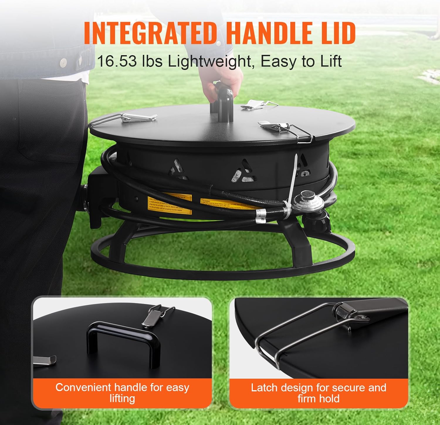 Happybuy Propane Fire Pit, 19-Inch Diameter, Portable with Cover & Lava Rocks, Adjustable Flame, 58,000 BTU, Black