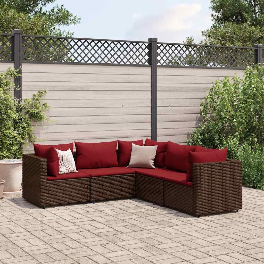 Patio Lounge Set Brown PE Rattan 5 Piece Modular Outdoor Furniture, UV-Resistant All-Weather Seating for Garden, Balcony, Terrace