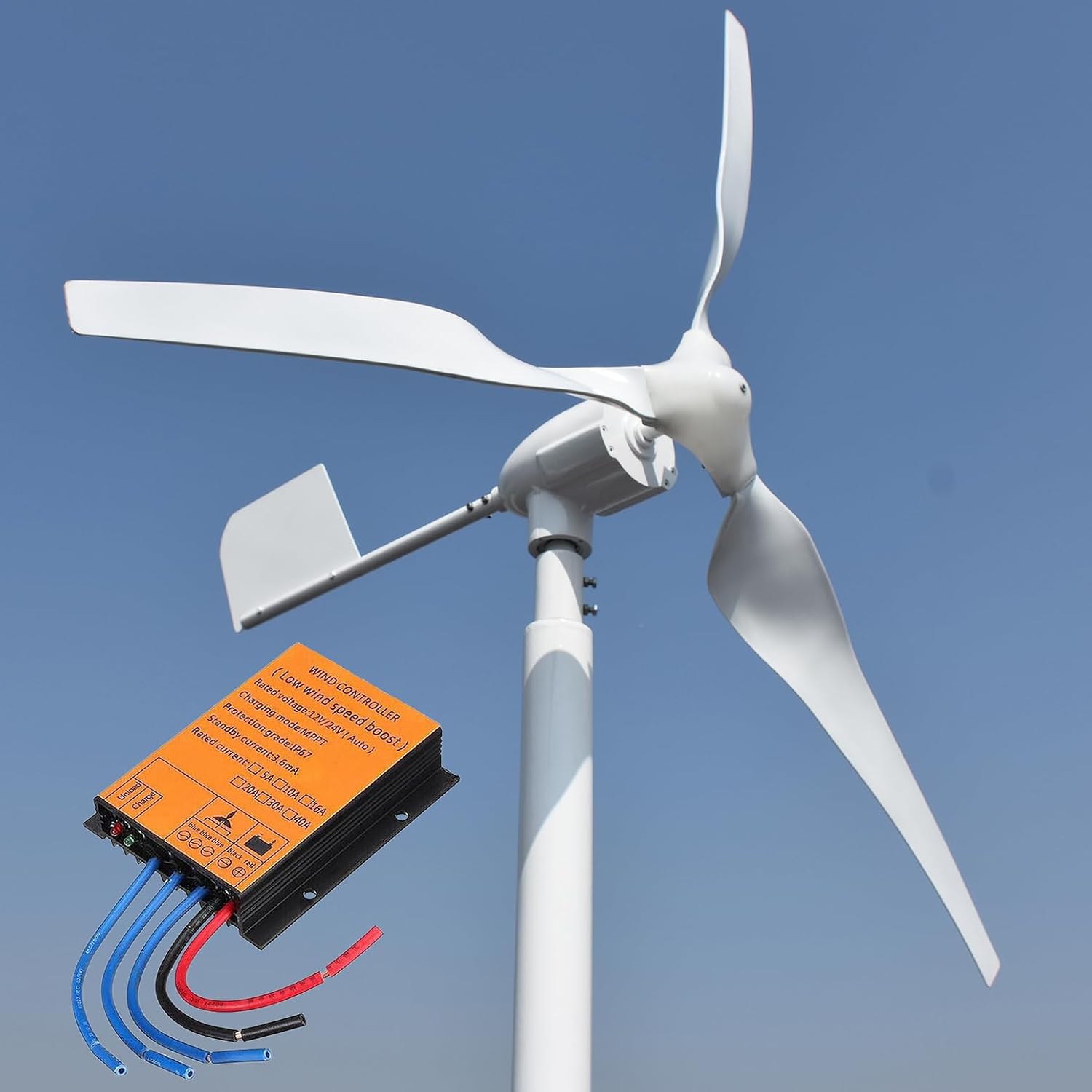 2200W / 3000W Home Wind Turbine Generator Kit 12V / 24V / 48V Permanent Magnet Wind Turbine Generator with Controller, 3 Blades Economy Windmill for Wind Solar Hybrid System,3000w,12V