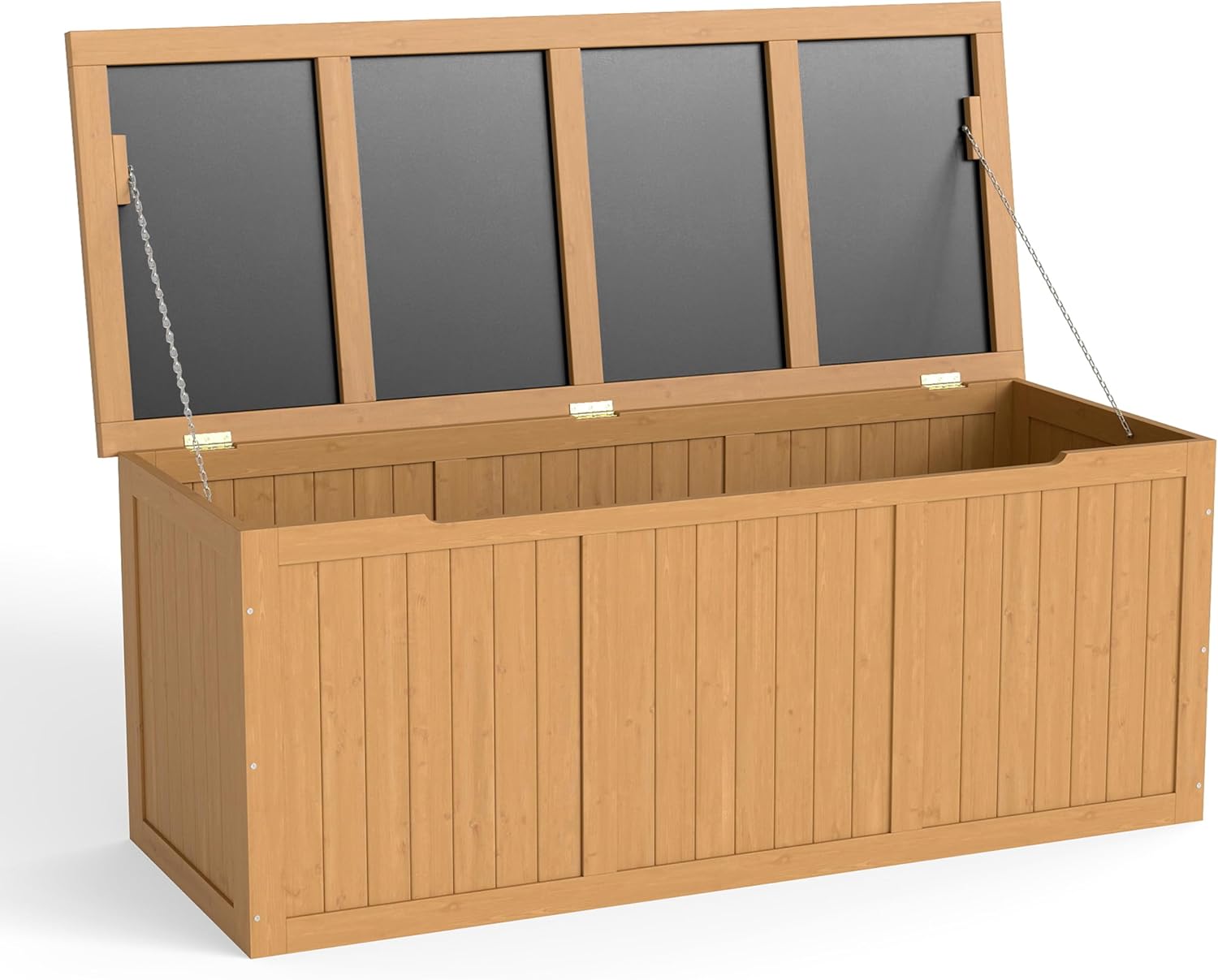 112 Gallon Storage Deck Box - Outdoor Wooden Bench with Seat & Table Top, Weather-Resistant Cedar for Patio Cushions, Pool Toys, Garden Tools (Light Brown)