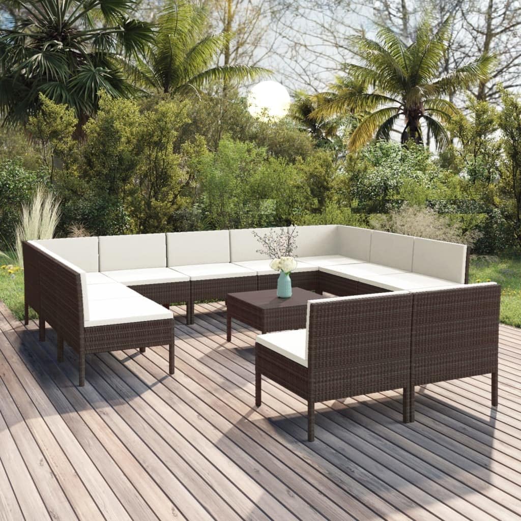 12 Piece Patio Lounge Set with Cushions Poly Rattan Brown,Luxurious Patio Lounge Set: Comfort and Style for Your Outdoor, Patio Furniture Sets, Outdoor Furniture Sets