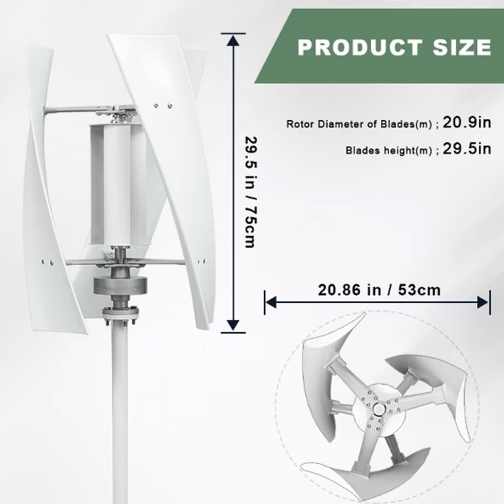 12V-220V 3 Blades Home Wind Turbines,5000W No Noise Vertical New Energy Wind Turbine, with Mppt Controller for Solar Panels Off-Grid Systems (White)