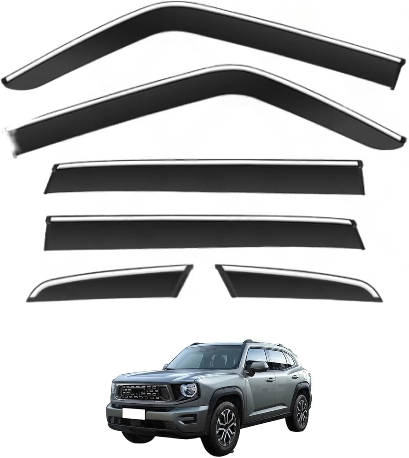 Window Deflectors for Haval Dargo/H-Dog MK2 2023+, Sun Rain Guard Window Visors Vent Shades with Bright Stripes Car Accessories,6PCS