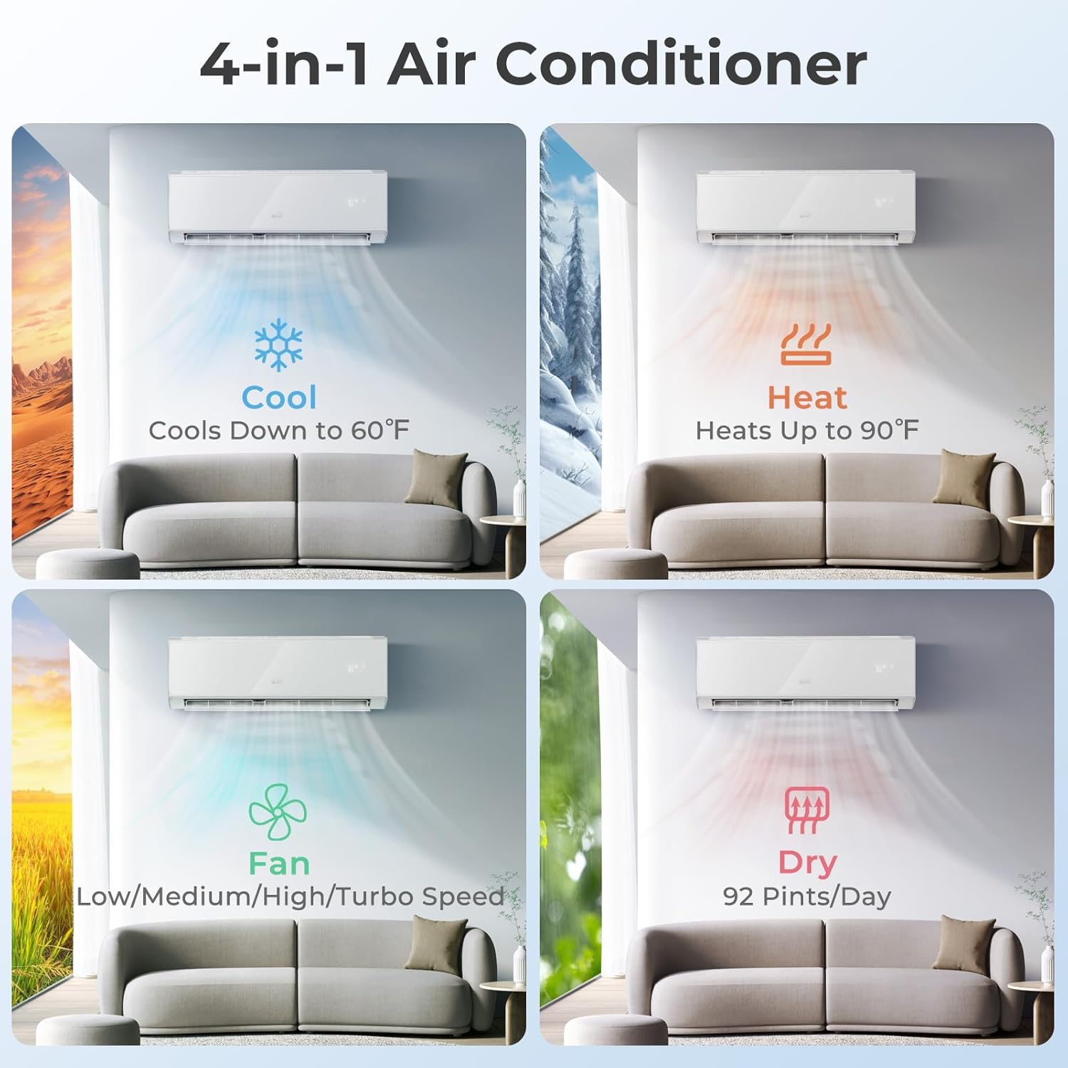 COSTWAY 24000 BTU Wifi Enabled Mini Split Air Conditioner & Heater, Energy Efficient, 21 SEER2 208-230V Inverter AC Unit Cools up to 1500 Sq. Ft. (White, 24000BTU, 208-230V, 21 SEER2-WIFI)