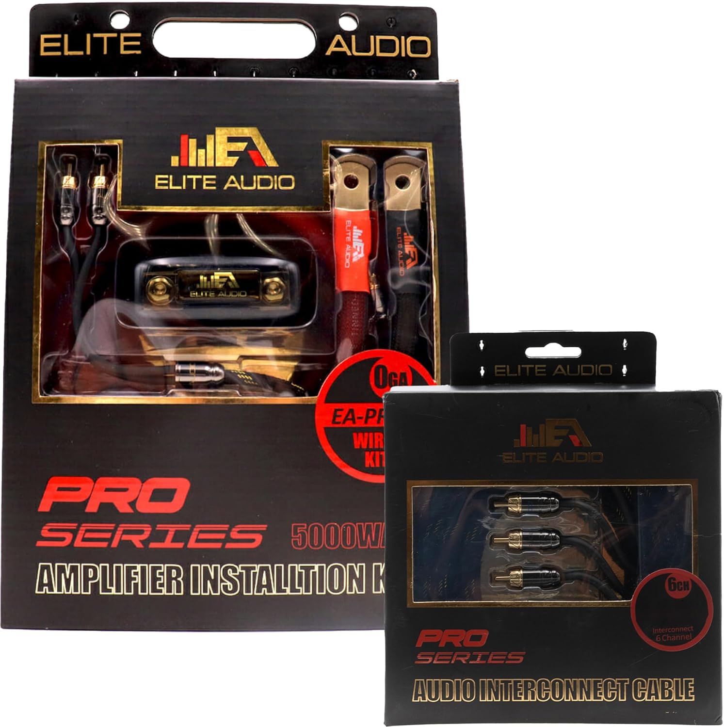 Elite Audio EA-PROK0 + EA-PRO617 Pro Series Amplifier Wiring Kit Bundle with 6-Channel RCA Combo - 5000W Max Power, 0GA Cables, Dual RCA Sets, ANL Fuse and Holder