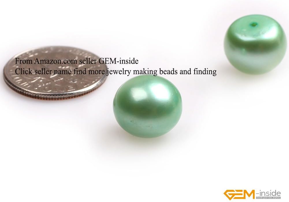 GEM-Inside 11mm Size 16 Pairs Light Green Pearls Half Drilling Freshwater Pearls Loose Beads for Stud Earring Jewelry Making Jewelry Beading Supplies for Women