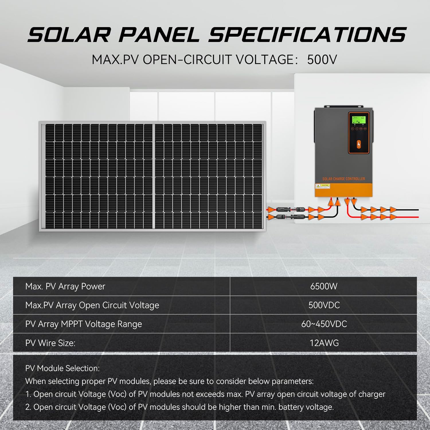 Temank MPPT Solar Charge Controller 140A 48V, Max.PV Input 6500W, 500V & 60 Feet Solar Cable