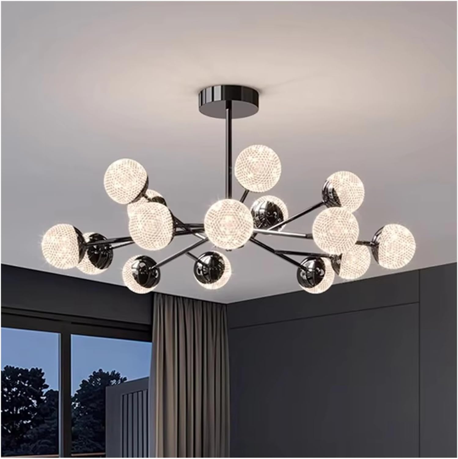 Modern Dining Room Pendant Lights Indoor Home Decoration Chandelier Black Glass Art Hanging Lamp,Light Fixture Chandelier