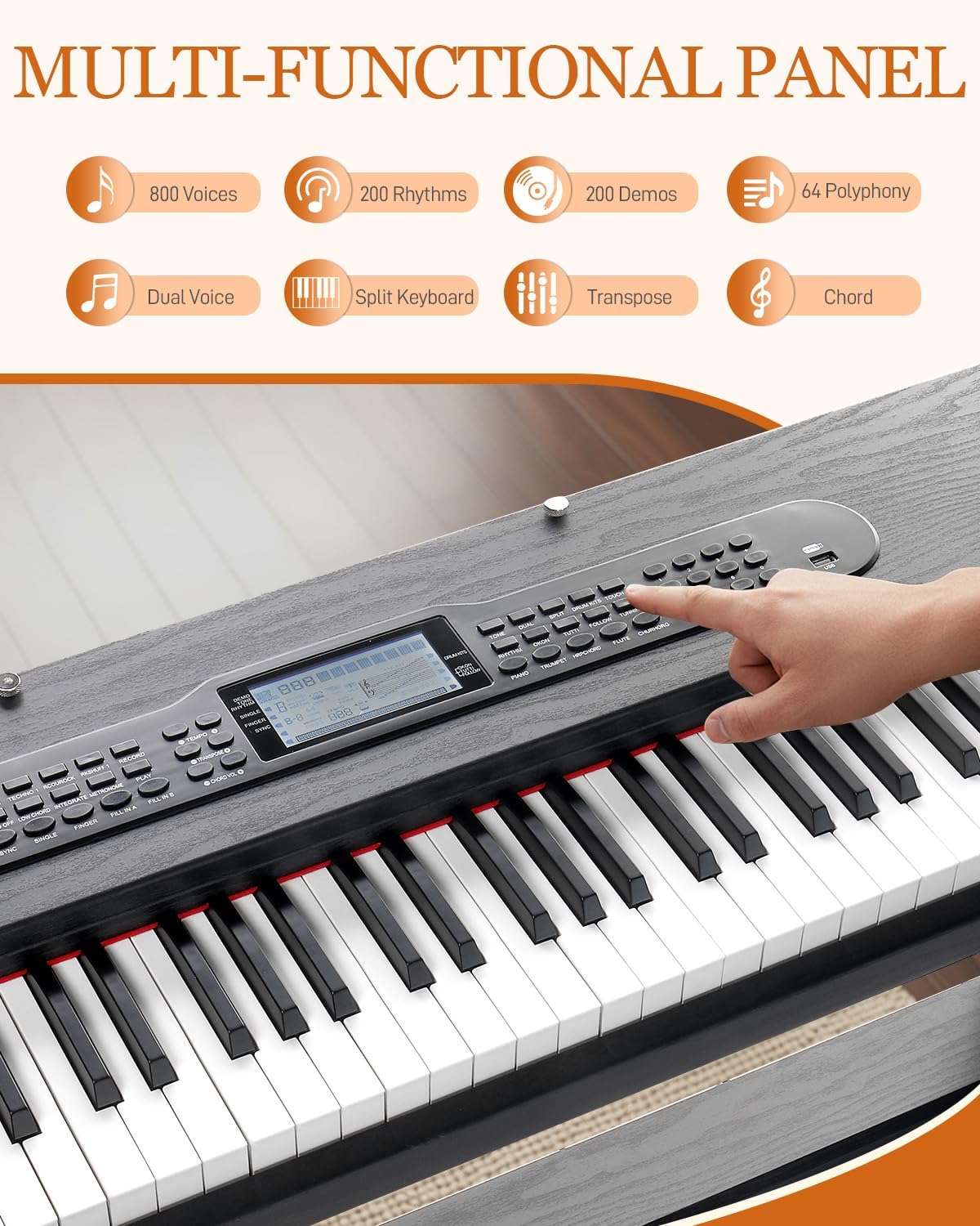 Ktaxon 88 Key Digital Piano Upright Electric Keyboard Piano with LCD Display, Wireless Connection, Chords, Split Mode, Metronome, Transpose, Record, 800 Tones, 200 Rhythms &200 Demos for Beginner